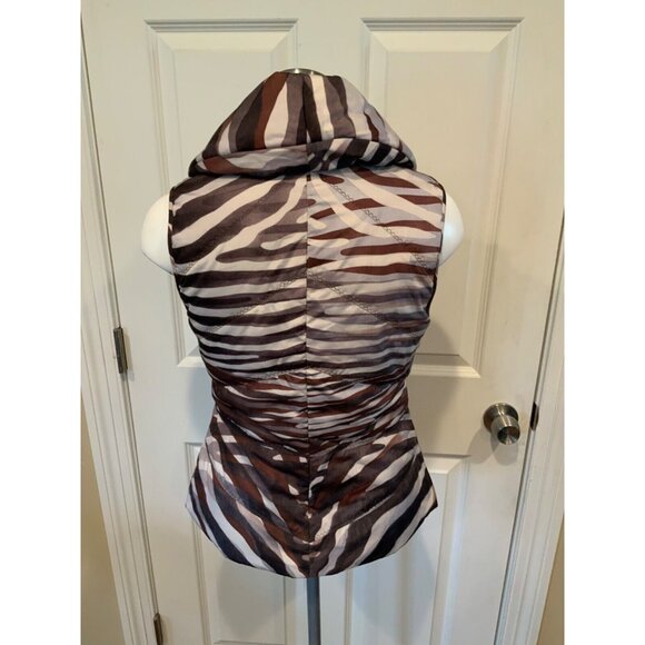 Elie Tahari Tan/Brown Animal Print Puffer Vest W/ 2 Pockets, Size XS (US) - Picture 5 of 6